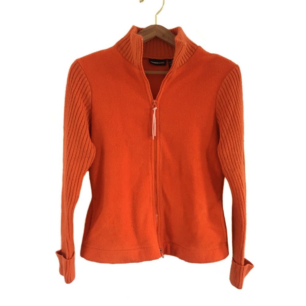 EXPRESS Orange Zippered Y2K Fleece, Small